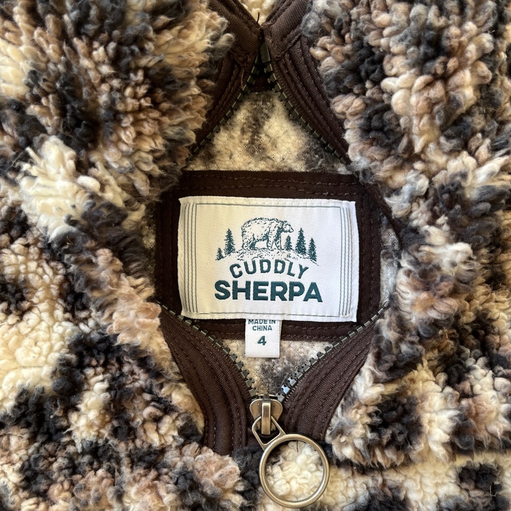 Cuddly Sherpa Kids' Brown & Cream Zip-Up Hoodie